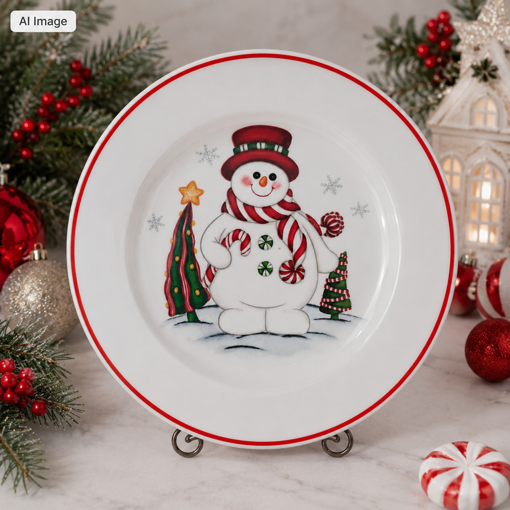 ☃️🎄Whimsical Christmas Snowman 🍬Candy Cane Plate Holiday Dessert Cookie Plate